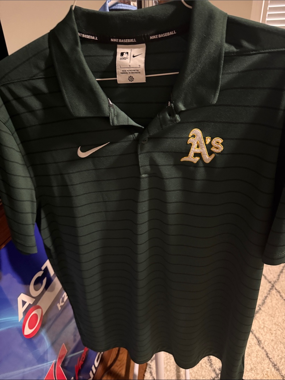 Nike Green Oakland A's Polo with White Swoosh and Gold Logo